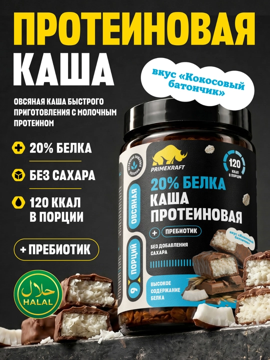 Tez tayyorlanadigan proteinli suli bo‘tqasi, qo‘shilgan shakarsiz, HALAL - 