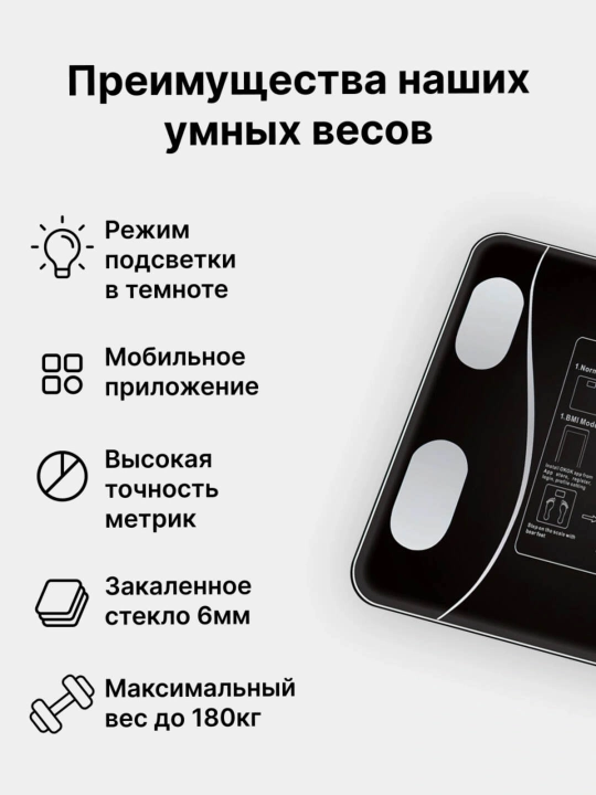 Весы напольные, умные, электронные, для фитнеса