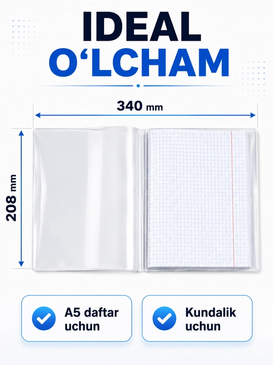 Daftar, kundalik va darsliklar uchun muqovalar A5 24 dona 110 mkm shaffof zich