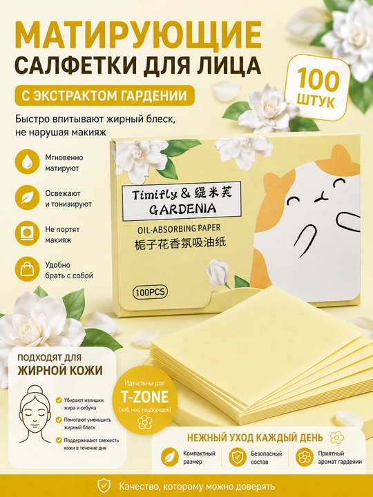 Матирующие салфетки, для лица, от жирного блеска, бумага, растительные масла - 