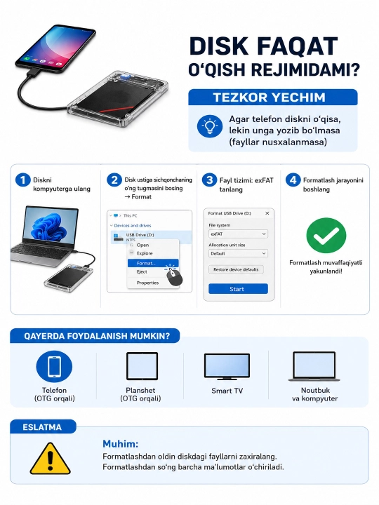 2.5" SATA HDD/SSD uchun shaffof tashqi korpus, USB 3.0, Type-C