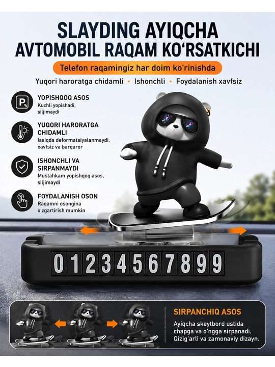 Slayding ayiqchali avtomobil raqam ko‘rsatkichi - 