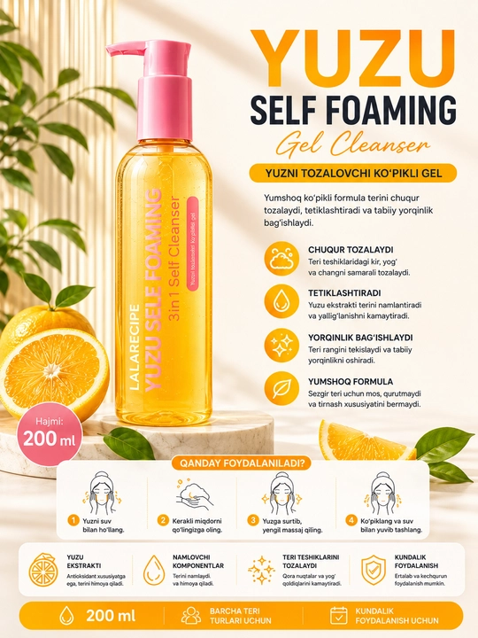 LalARECIPE Yuvish va piling uchun ko‘pik 3 ta 1 da, 200 ml