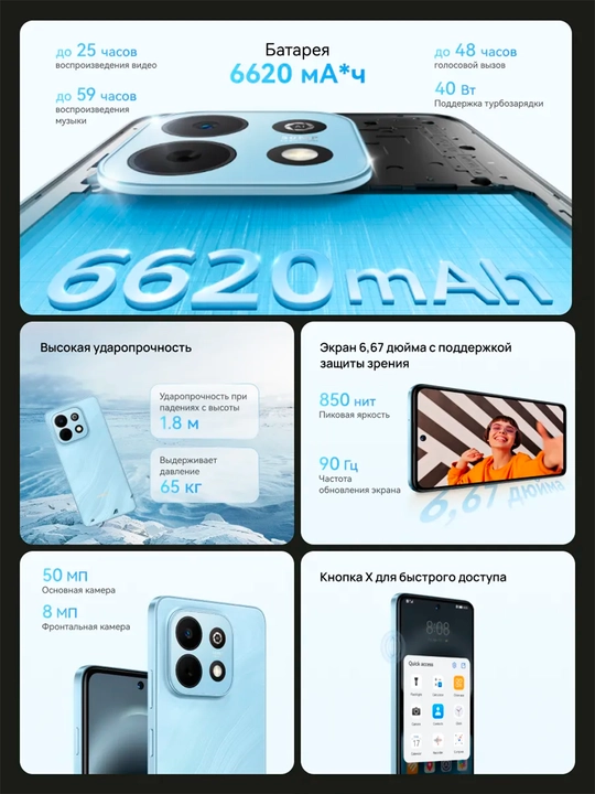 Telefon Huawei Nova Y74 4G, 50+8MP, 6620 mAh 40 Vt, 90 Gs 6,67" UzIMEI