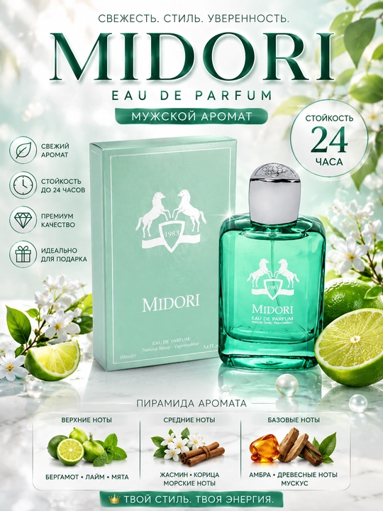 MIDORI, Eau de parfum, еrkaklar uchun yoqimli va unikal atir, 100 ml (OAE)