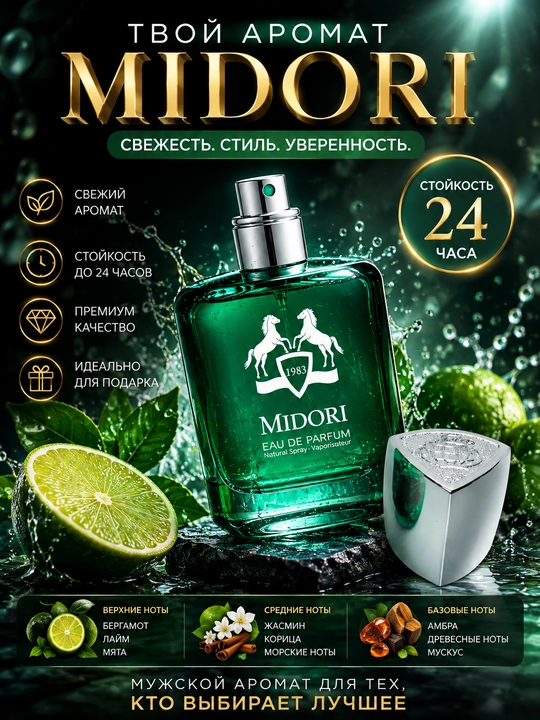 MIDORI, Eau de parfum, еrkaklar uchun yoqimli va unikal atir, 100 ml (OAE)