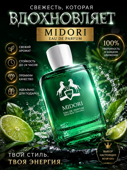 MIDORI, Eau de parfum, еrkaklar uchun yoqimli va unikal atir, 100 ml (OAE) - 