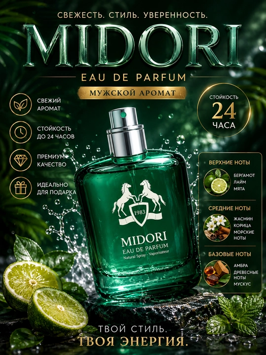 MIDORI, Eau de parfum, еrkaklar uchun yoqimli va unikal atir, 100 ml (OAE)