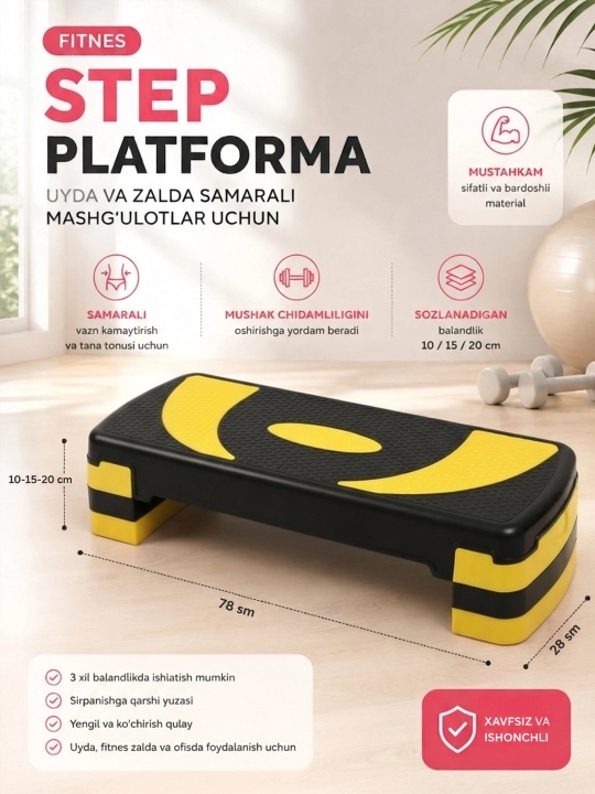 Step-platforma, Fitness uchun 3 darajali step-platforma - 