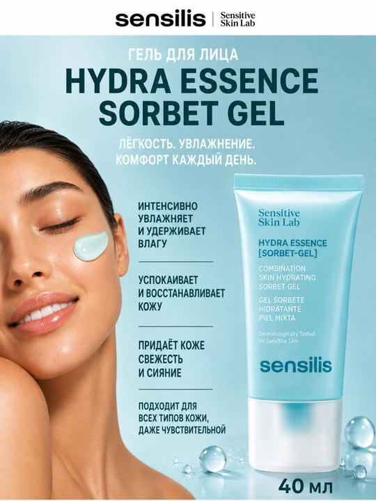 Крем гель для лица увлажняющий Sensilis Hydra Essence Sorbet Gel, 40 мл - 