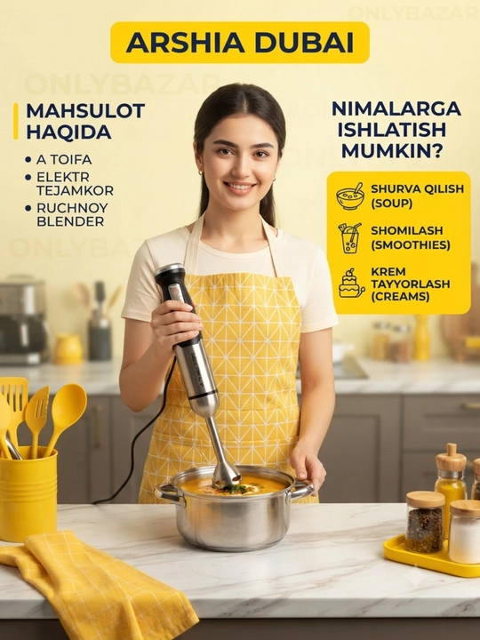 Qo'l blender Arshiadubay 2in1 , 600 ml plasmas idish bilan, daldirma blender