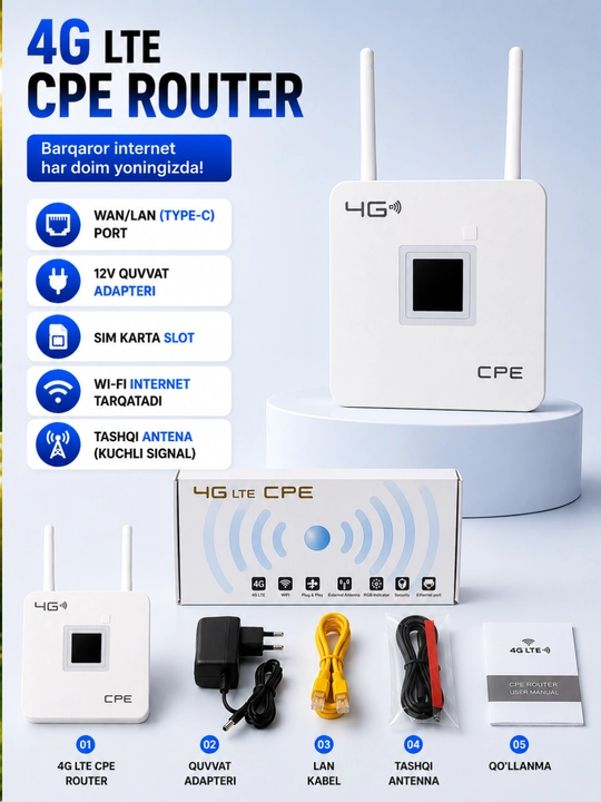 4G LTE CPE Wi-Fi роутер с SIM-картой, для дома и улицы,300mbs