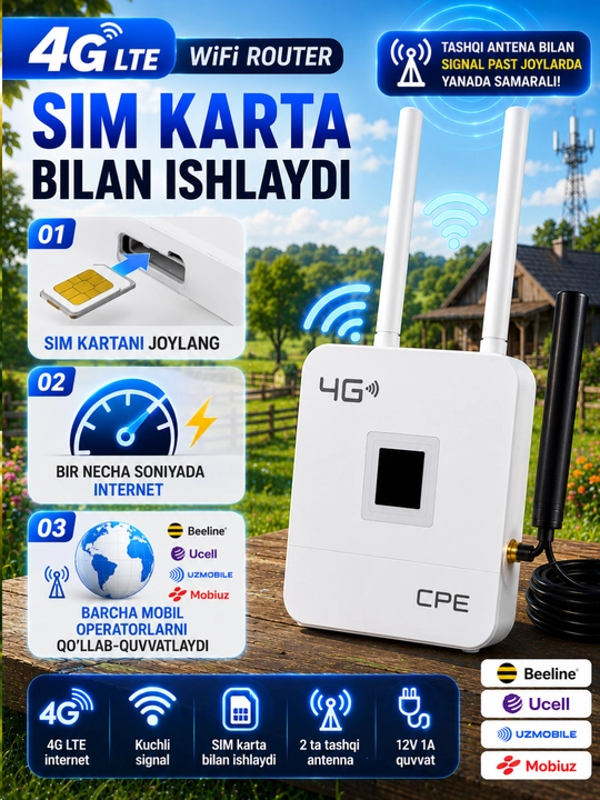 4G LTE CPE Wi-Fi роутер с SIM-картой, для дома и улицы,300mbs