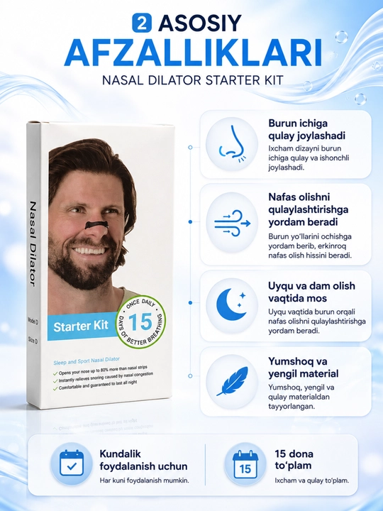Burun uchun dilator toʻplami, 15 dona Nasal Dilator Starter Kit