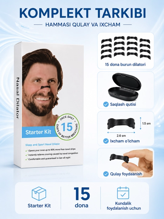 Burun uchun dilator toʻplami, 15 dona Nasal Dilator Starter Kit