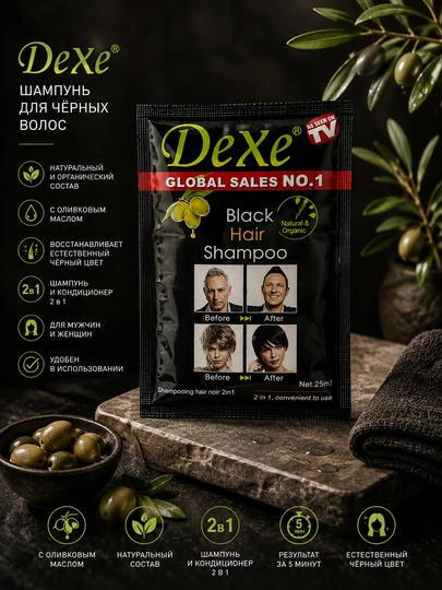 Dexe Black Hair Shampoo - sochlarni qora rangga bo‘yash uchun shampun, 1 dona - 