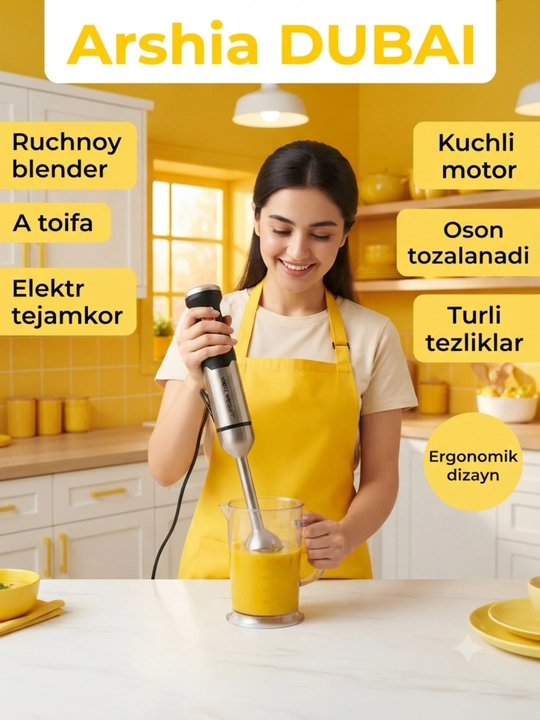 Qo'l blender Arshiadubay 2in1 , 600 ml plasmas idish bilan, daldirma blender - 
