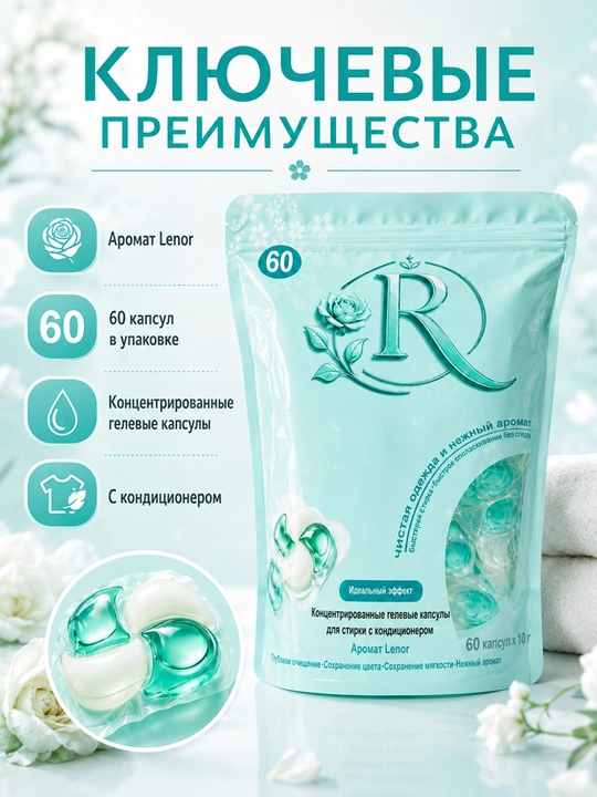 Капсулы для стирки белья, 60 шт