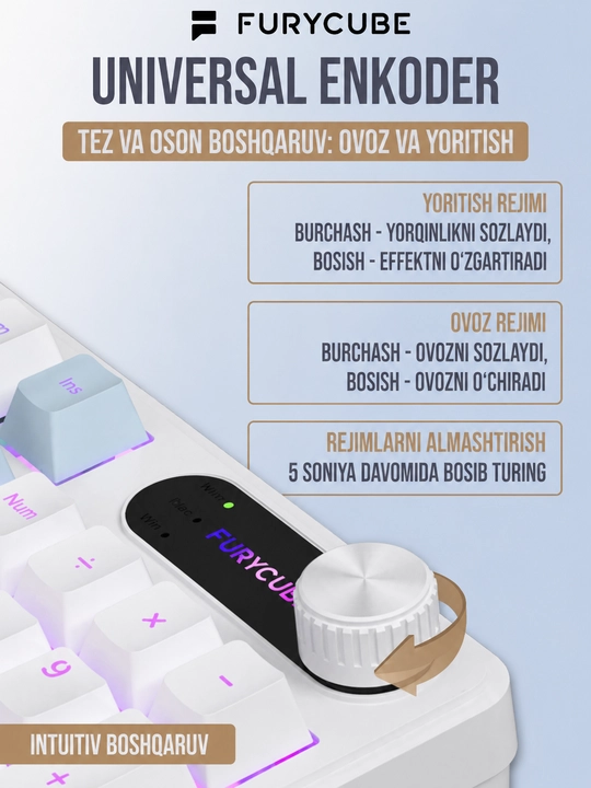 FURYCUBE IP98 o‘yin klaviaturasi RU/EN klaviaturasi, 98 ta tugma