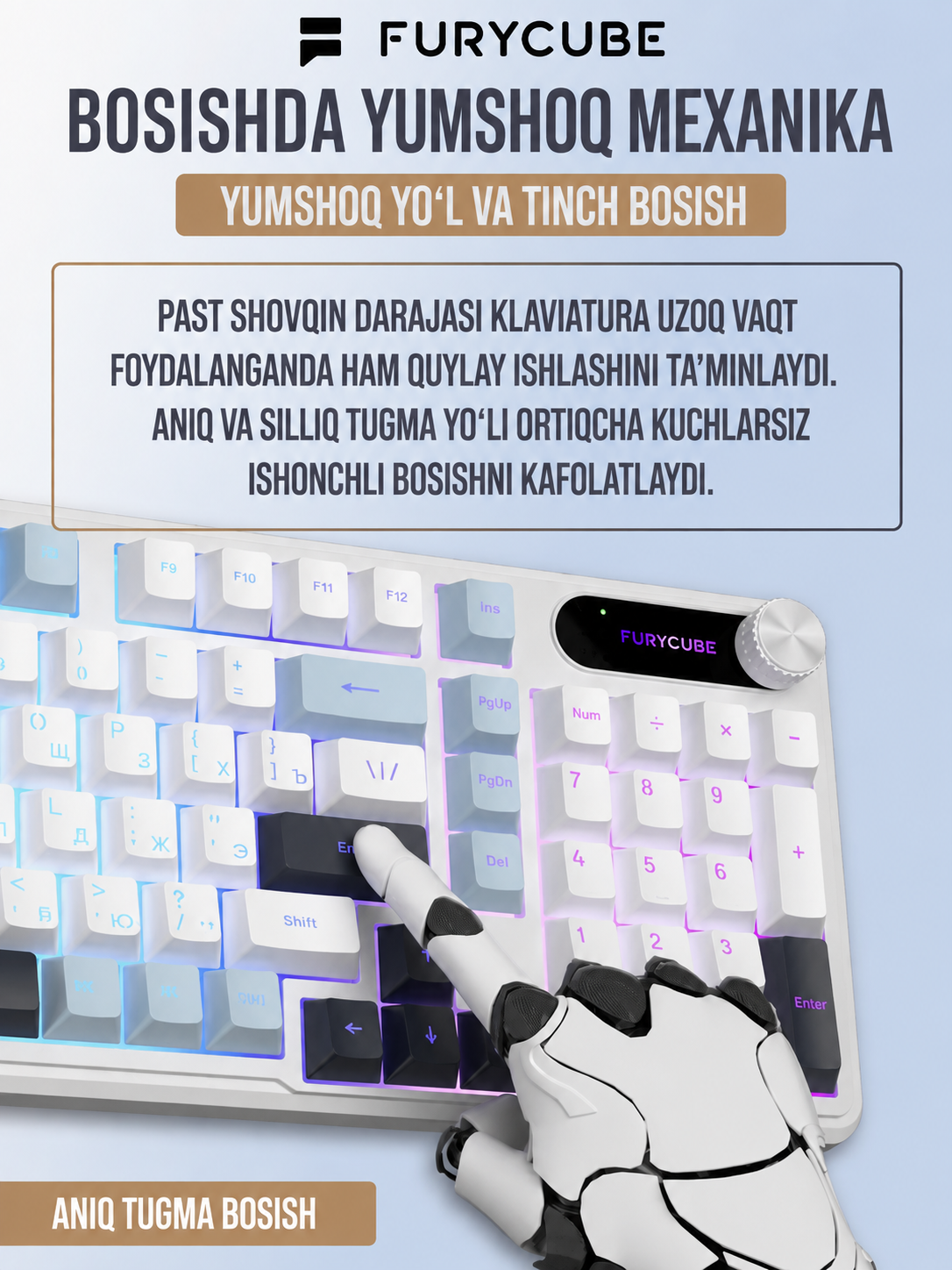 FURYCUBE IP98 o‘yin klaviaturasi RU/EN klaviaturasi, 98 ta tugma