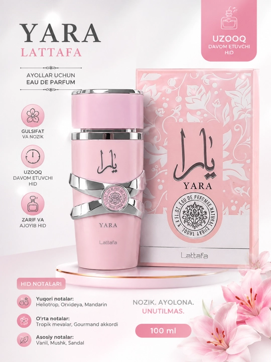 Ayollar uchun parfyumlangan suv Yara Lattafa Perfumes, 100 ml - 