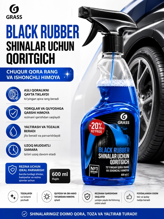 GRASS Black Rubber — чернитель резины для шин, 600 мл - 