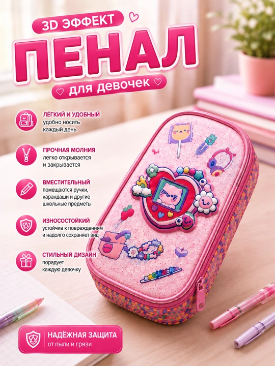 Школьный набор 3 в 1 для девочек: рюкзак, ланч-бокс и пенал с ярким принтом