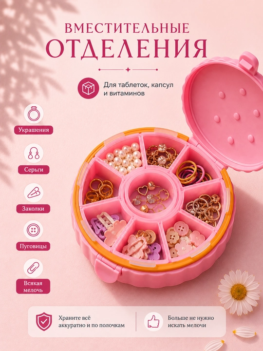 Таблетница, органайзер, контейнер, неделька, для хранения таблеток, утро, день и вечер, 7 дней