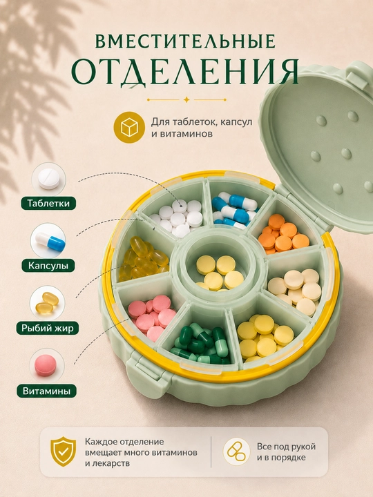 Таблетница, органайзер, контейнер, неделька, для хранения таблеток, утро, день и вечер, 7 дней
