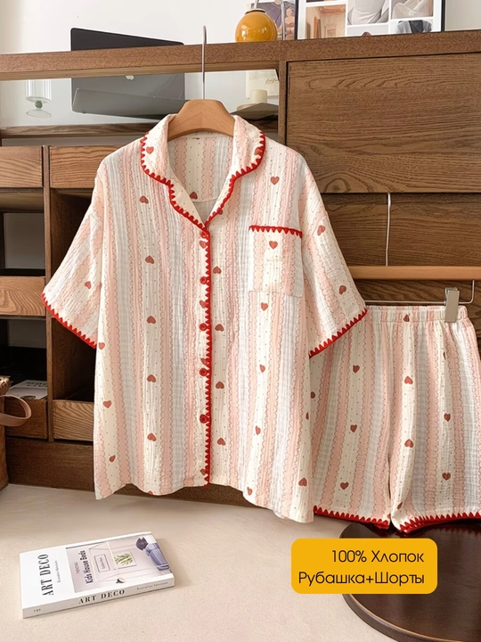 Ayollar paxtadan tikilgan yozgi pijama va shortik