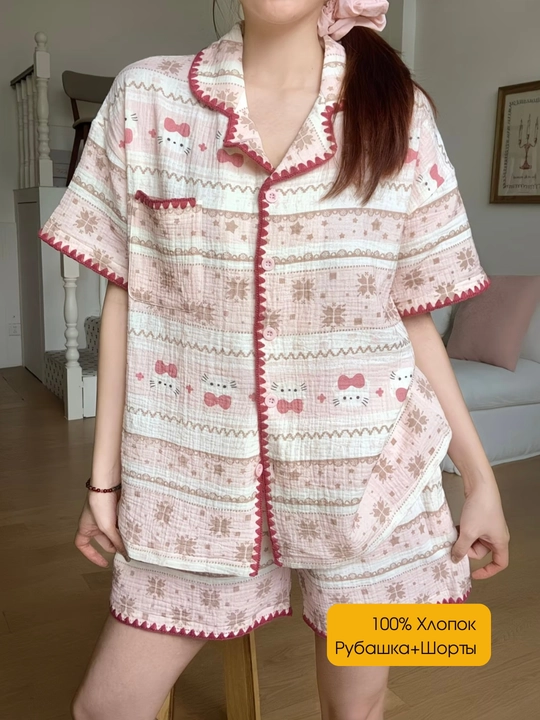 Ayollar paxtadan tikilgan yozgi pijama va shortik