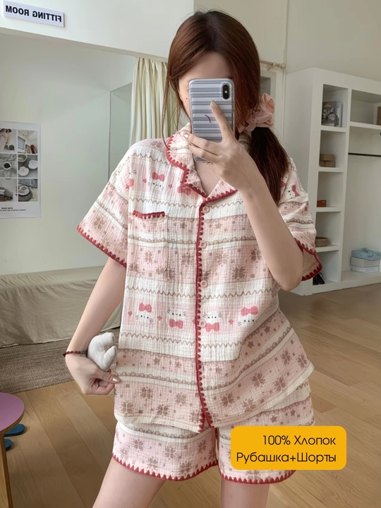 Ayollar paxtadan tikilgan yozgi pijama va shortik