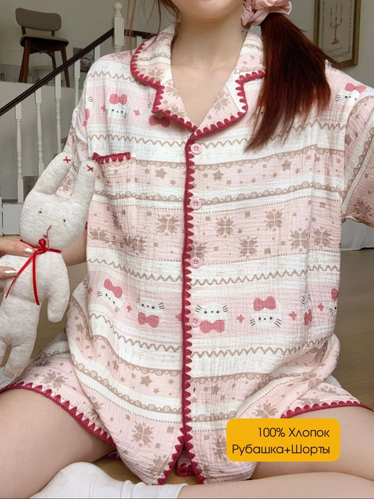 Ayollar paxtadan tikilgan yozgi pijama va shortik