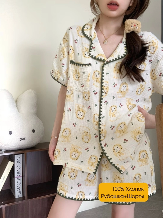 Ayollar paxtadan tikilgan yozgi pijama va shortik