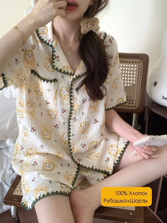 Ayollar paxtadan tikilgan yozgi pijama va shortik