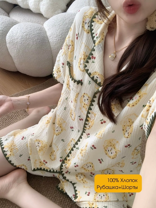 Ayollar paxtadan tikilgan yozgi pijama va shortik