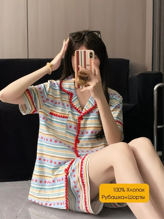 Ayollar paxtadan tikilgan yozgi pijama va shortik