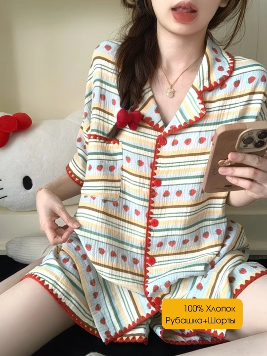 Ayollar paxtadan tikilgan yozgi pijama va shortik