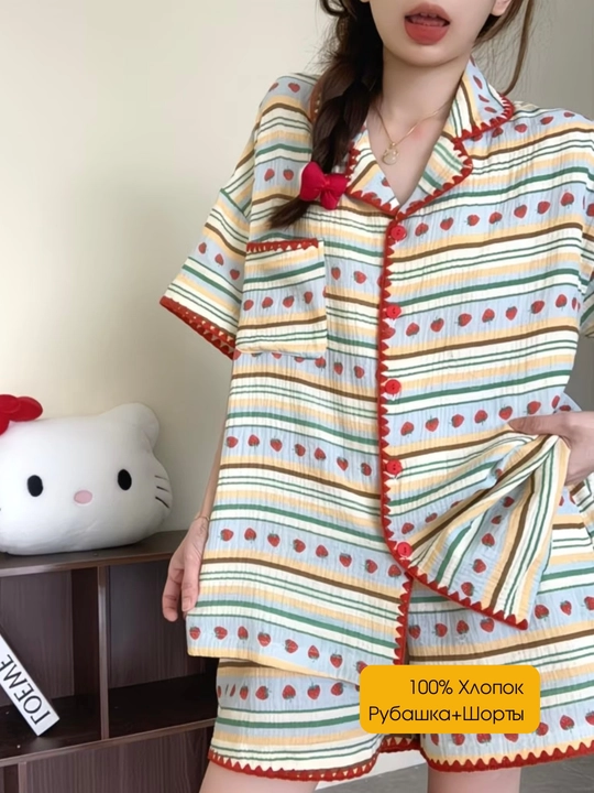 Ayollar paxtadan tikilgan yozgi pijama va shortik