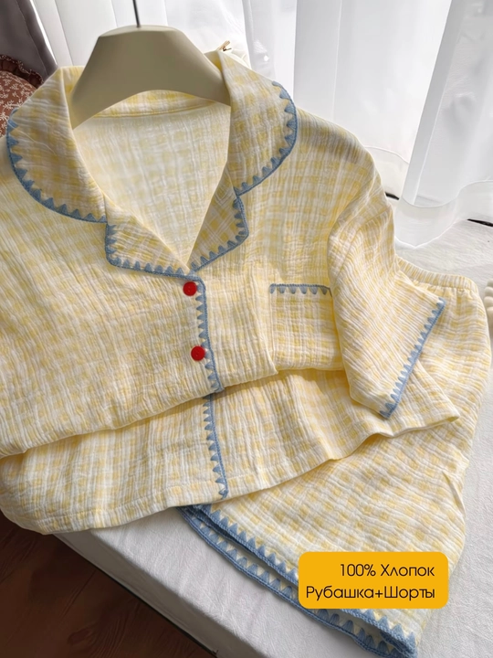 Ayollar paxtadan tikilgan yozgi pijama va shortik