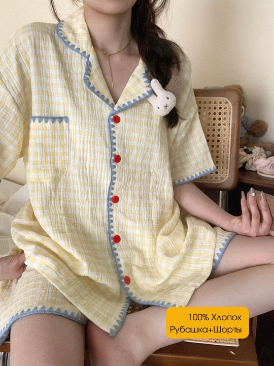 Ayollar paxtadan tikilgan yozgi pijama va shortik