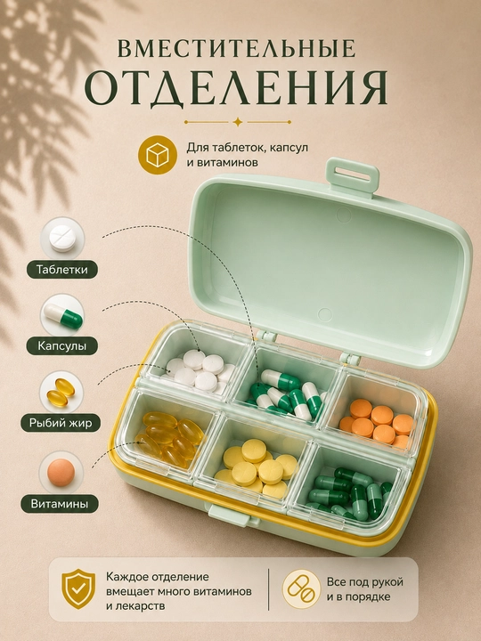 Таблетница органайзер контейнер неделька для хранения таблеток утро, день и вечер 7 дней