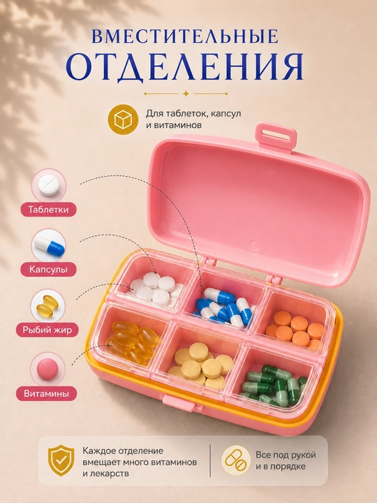 Таблетница органайзер контейнер неделька для хранения таблеток утро, день и вечер 7 дней