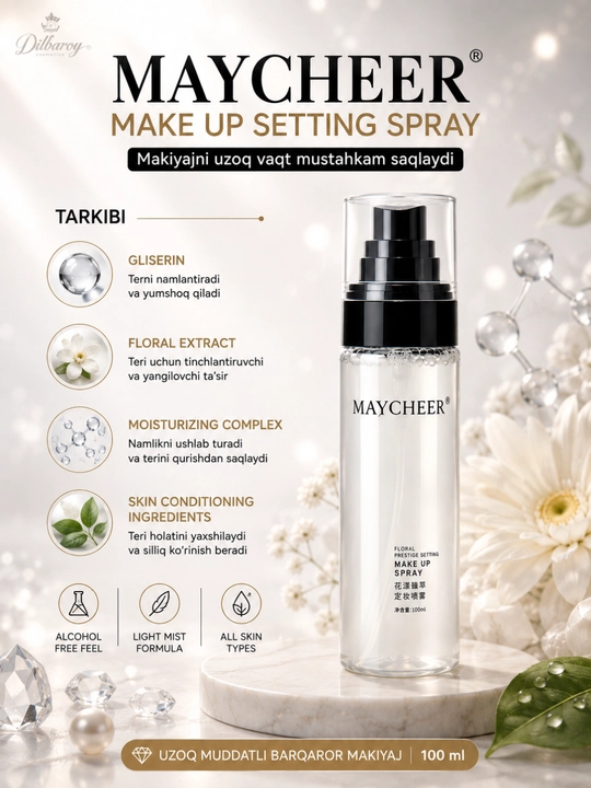 Mukammal pardoz uchun "Maycheer" fiksatsiyalovchi spreyi, 100 ml