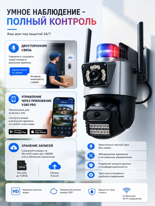 Wi-Fi Камера IP видеонаблюдения PTZ