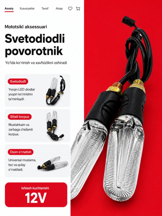 DEFT MOTO MODEL-P005 Universal LED Burilish Chirog‘i (2 dona) - 