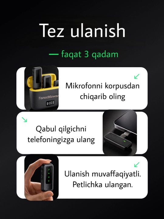Микрофон петличный беспроводной для iPhone и Android 2 шт