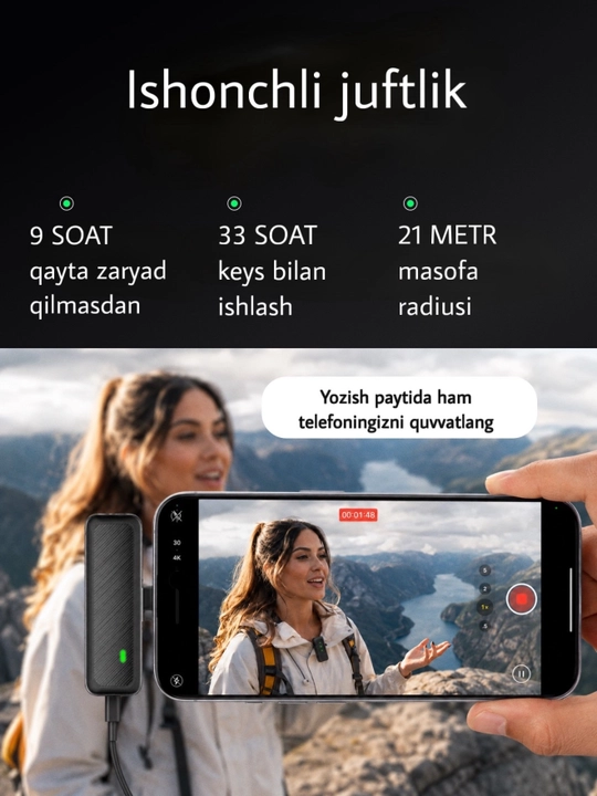 Микрофон петличный беспроводной для iPhone и Android 2 шт