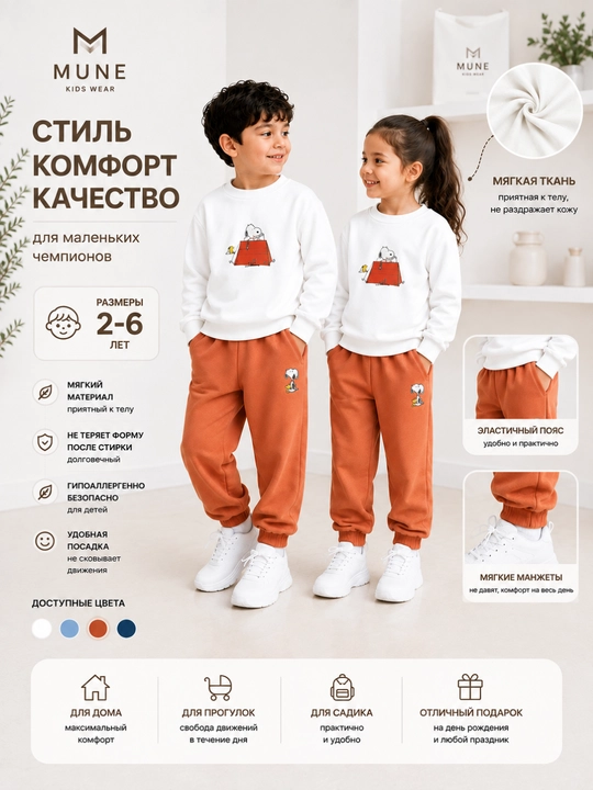 Детский хлопковый спортивный костюм с принтом