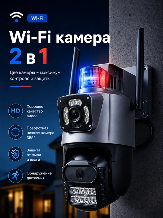 Наружная Wifi камера V380 pro двухкамерный онлайн видеонаблюдение - 